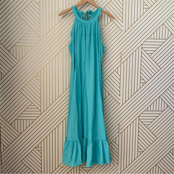 Calvin Klein Ruffle Hem Sleeveless high neck Midi Dress keyhole tie back 12 - Picture 1 of 10